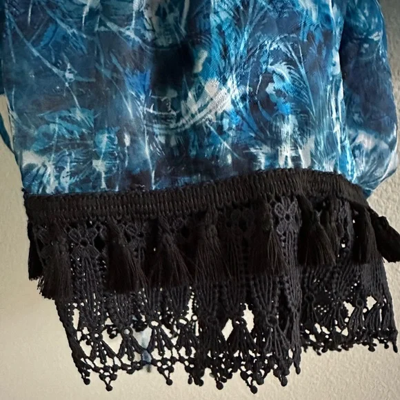 Elie Tahari Dress Rayna Blue Floral Sheer with black liner shell Size 8 NWT - Picture 8 of 12